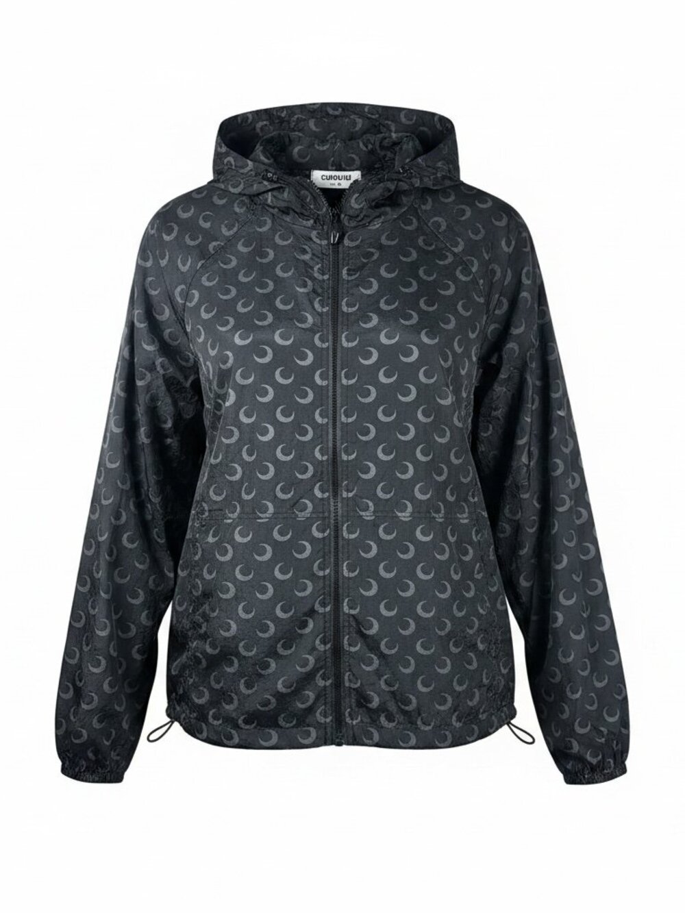 CUIBUJU Moon Print Hooded Windbreaker Jacket Black Gray Size 3 (US L/XL)